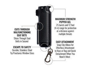 Pepřový sprej do vozidla Sabre Pepper Safe Escape 3-in-1 Automotive Tool, Černý