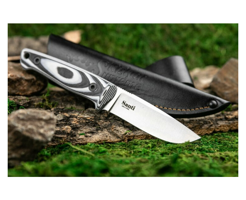 Pevný nůž KIZLYAR SUPREME® Santi AUS-8 TW Black-G10 Leather Sheath